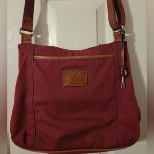 Fossil Women's Maroon and Brown Shoulder Bag